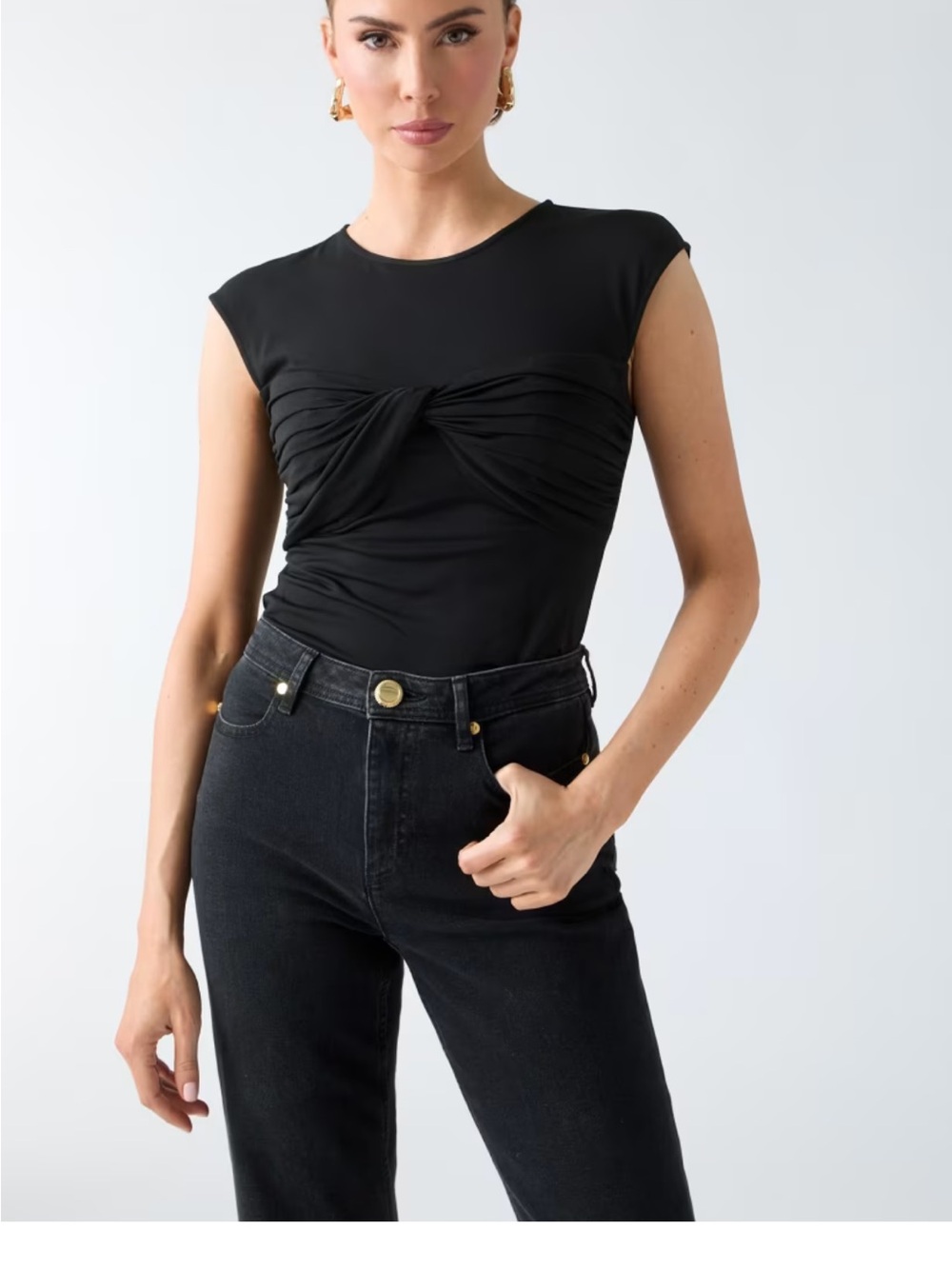 Marciano Twist-Front Cap Sleeve Top - Black - Size L